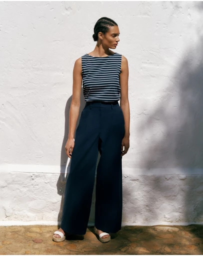 Trenery - Cotton Blend Tailored Wide Leg Pant in Night Sky