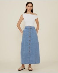 The Fated - Denim Midi Skirt With Buttons