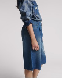 ONE TEASPOON - Beastie Low Waist Wide Leg Denim Jorts - Rosewood