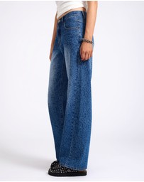 ONE TEASPOON - Jackson Mid Waist Wide Leg Denim Jeans - Blue Animal