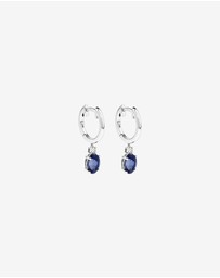Michael Hill - Oval Cut Blue Created Ceylon Sapphire Gemstone and Diamond Drop Huggie Earrings in Sterling Silver