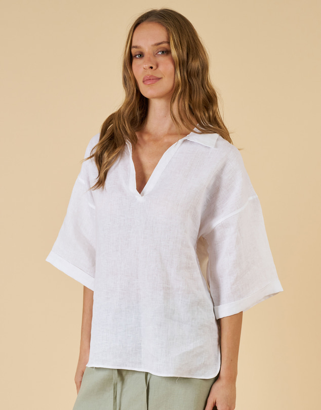CAMIXA - Elba Linen V-Neck Top