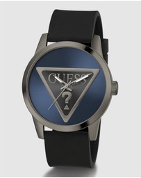 GUESS - Guess Triangle Men's 44mm Blue Dial Gunmetal Case and Black Leather Strap