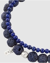 Kuzzoi - ICONIC EXCLUSIVE - Bracelet Men Lapis Lazuli Lava Beads 925 Sterling Silver