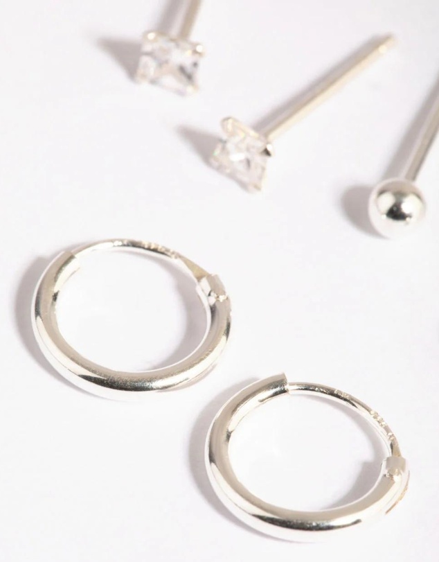 Lovisa - Sterling Silver Diamante Stud & Hoop Earring Pack