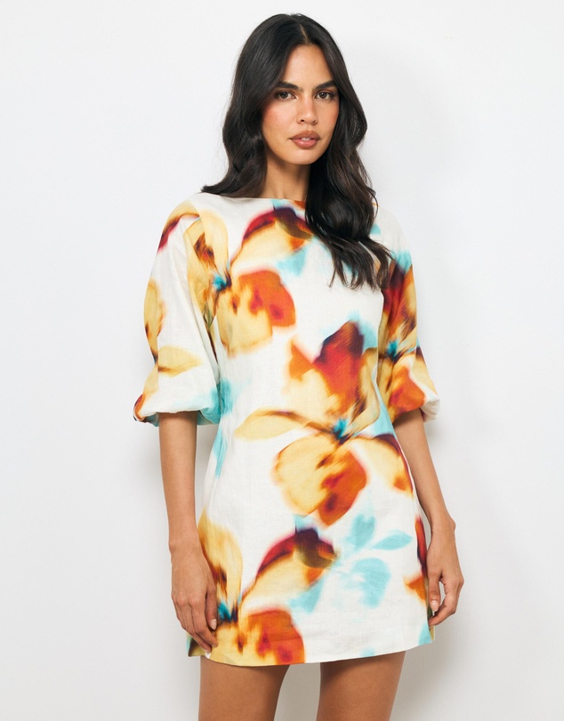 AERE - Emia Sleeved Linen Mini Dress