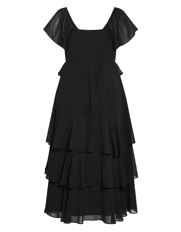 City Chic - Plus size Sienna Ruffle Tier Maxi Dress - black