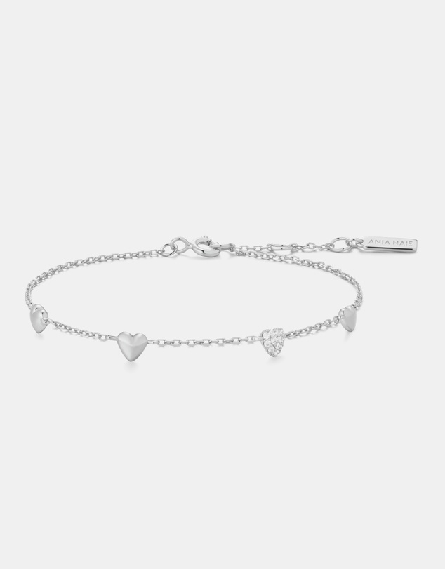 Ania Haie - Ania Haie Silver Pave Puffed Heart Station Bracelet