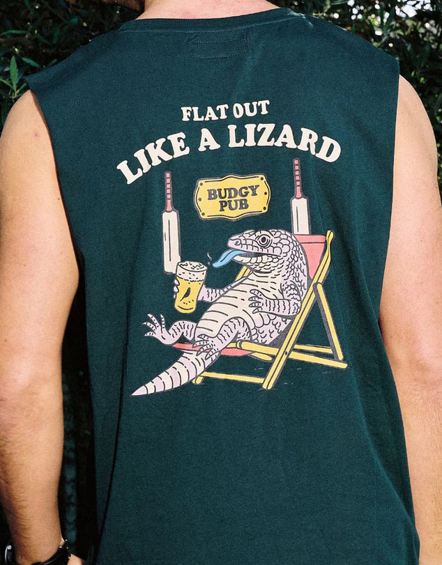 Budgy Smuggler - Green Singlet with Lounging Like A Lizard