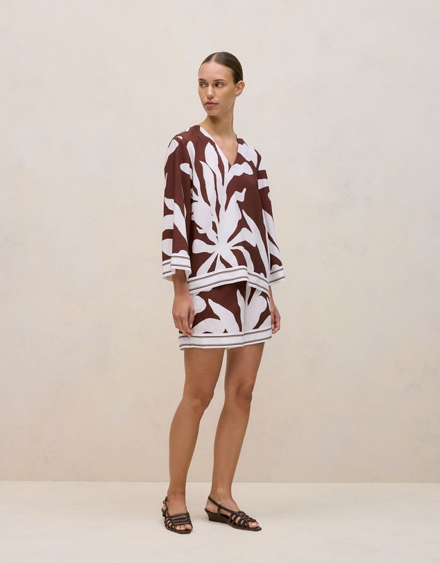 Trenery - Wakame Border Stripe Popover Top in Espresso