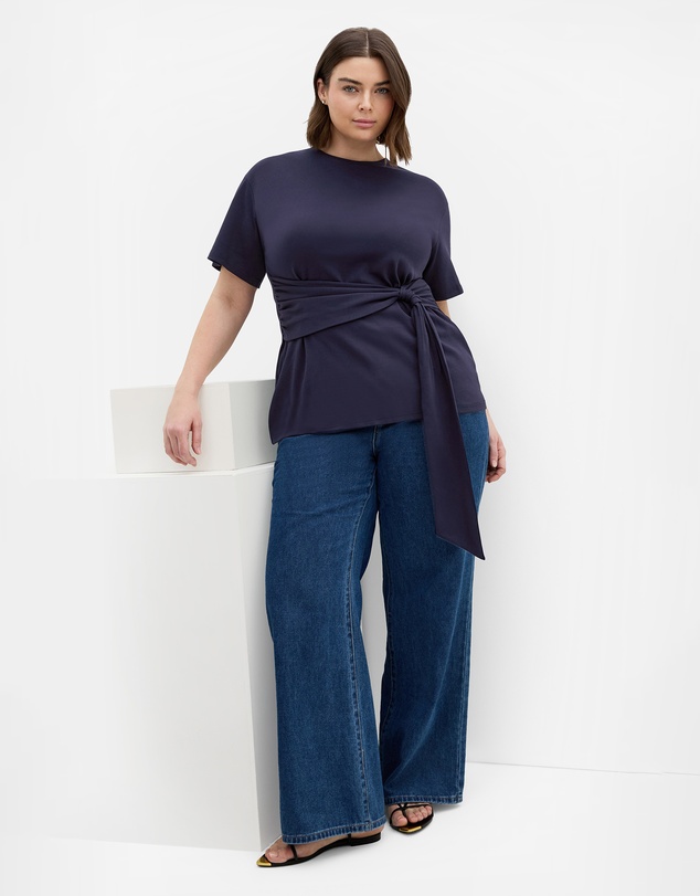 City Chic - Plus size Gina Waist Detail Top - navy