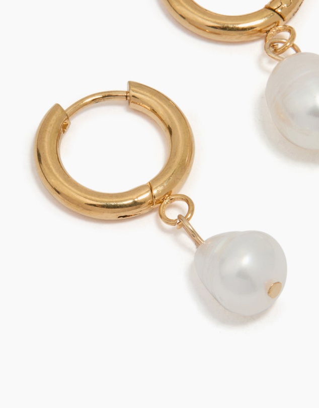 Lovisa - Waterproof Gold Plated Stainless Steel Freshwater Pearl Drop Huggie Earrings