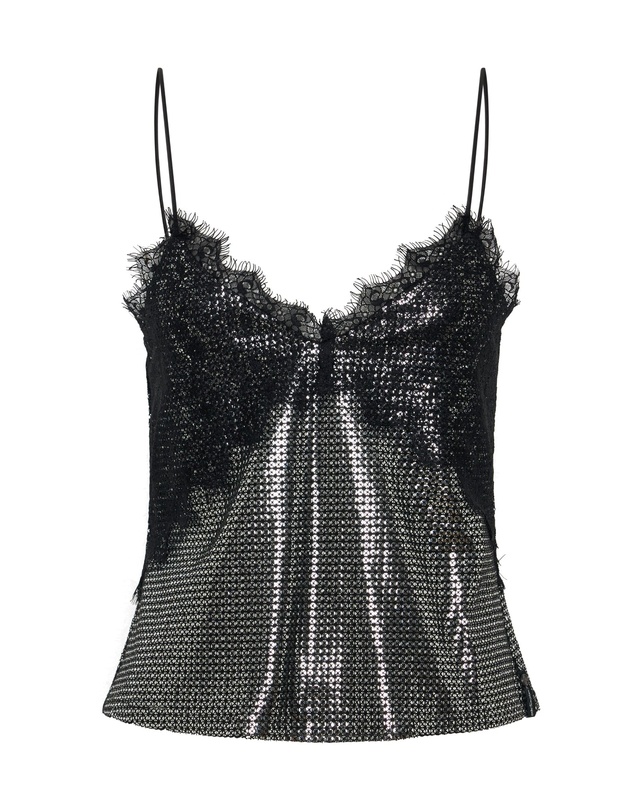 ONE TEASPOON - Afterparty Sequin Cami Top - Silver & Black Lace
