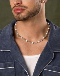 Nialaya Jewellery - Men's Silver Mariner Chain with Pearls