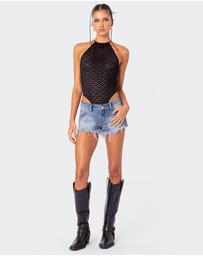 EDIKTED - Sheer Lace Open Back Bodysuit