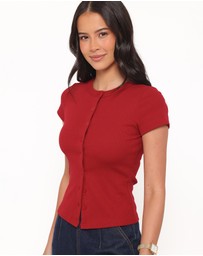 Petal & Pup - Tylarah Short Sleeve Cardigan Top - Red