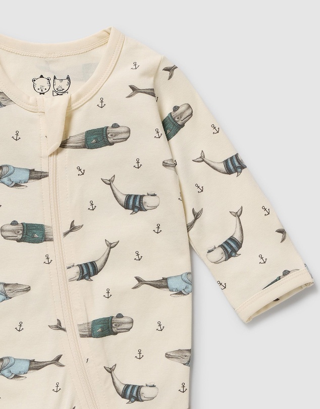 Wilson & Frenchy - Woolly Whales Organic Zipsuit With Feet - Babies