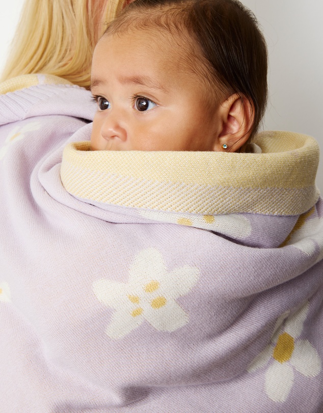 Living Textiles - Pram Knitted Blanket - Lilac Daisy Dreams