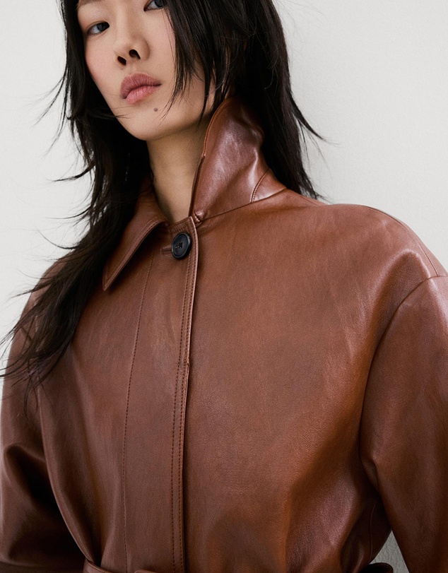 M.N.G - Long Faux-Leather Trench Coat With Belt
