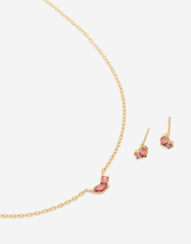 Lovisa - Waterproof Gold Plated Stainless Steel July Red Cubic Zirconia Birthstone Necklace & Earrings Set
