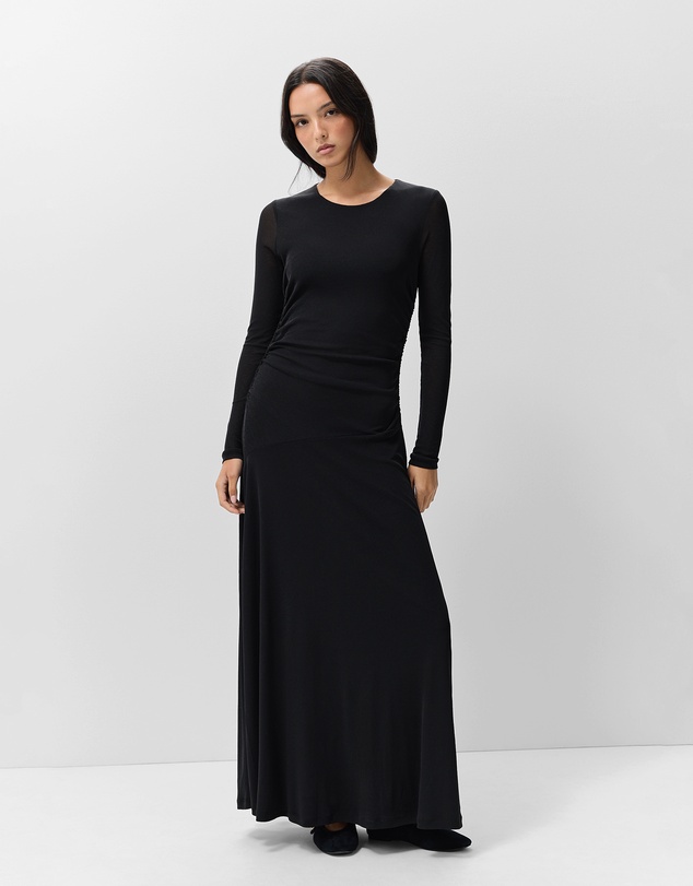 UNISON - Ruched Mesh Long Sleeve Dress