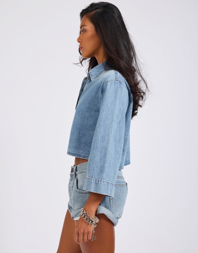 ONE TEASPOON - Gracie Cropped Denim Shirt - Misty Blue