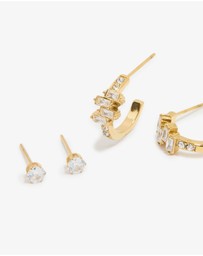Lovisa - Waterproof Gold Plated Stainless Steel Cubic Zirconia Stacking Earrings 2-Pack