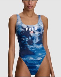 Polo Ralph Lauren - Printed Polo USA Scoop Neck Tank Swimsuit