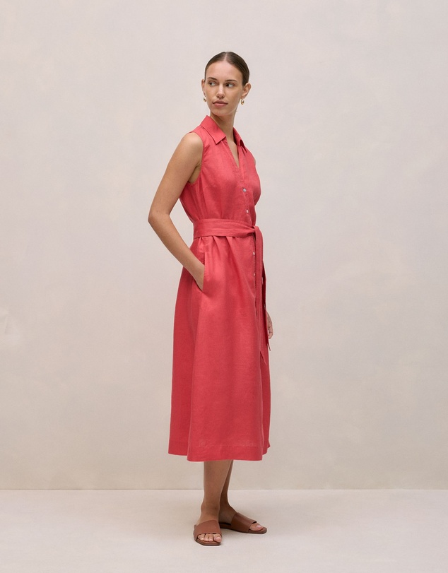 Trenery - Linen Sleeveless Shirt Dress in Crimson