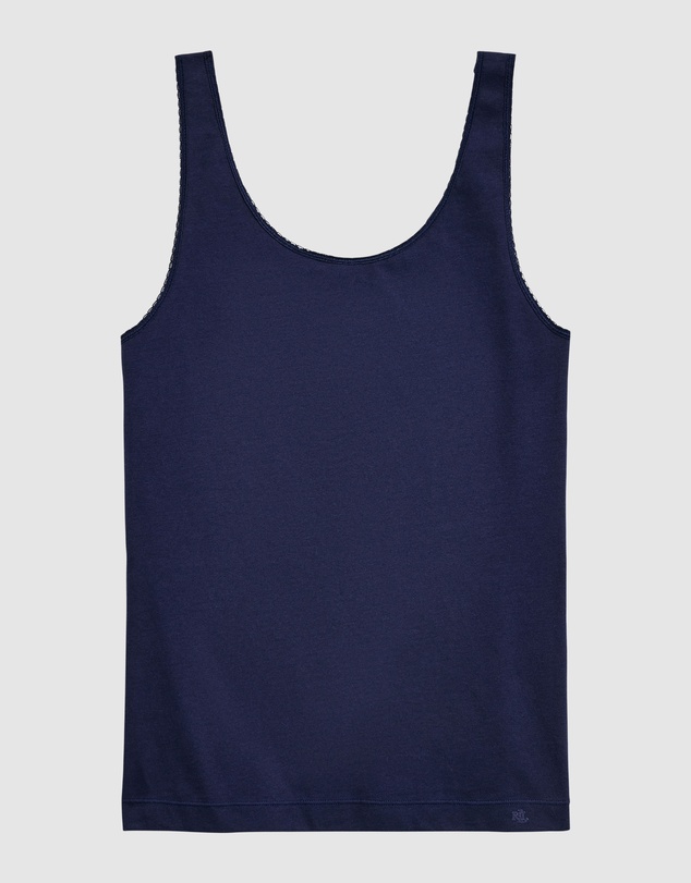 Lauren by Ralph Lauren - Cotton & Lace Scoop Neck Tank Top