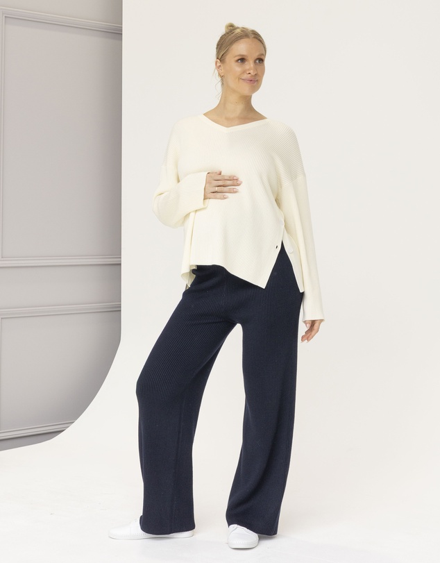 Angel Maternity - Maternity V neckline Side Button Knit Jumper in Cream