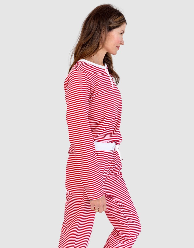 Sant And Abel - Women's Red Jersey Knit Stripe Long PJ Set