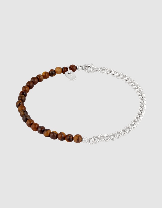 Kuzzoi - ICONIC EXCLUSIVE - Tiger's Eye Beads Bracelet in 925 Sterling Silver