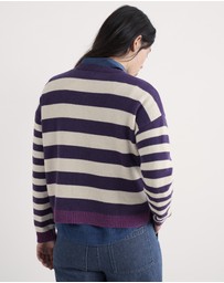 Seasalt - Seasalt Cornwall Purple Pinwell Striped Cardigan Made With Lambswool