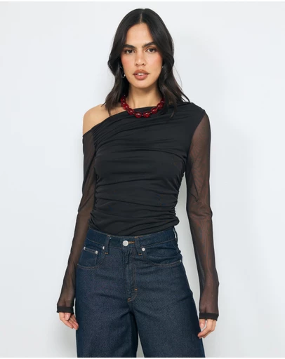 AERE - Chloe Off Shoulder Mesh Top