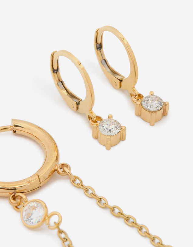 Lovisa - Waterproof Gold Plated Stainless Steel Bezel Clicker & Chain Earrings Stacking Pack