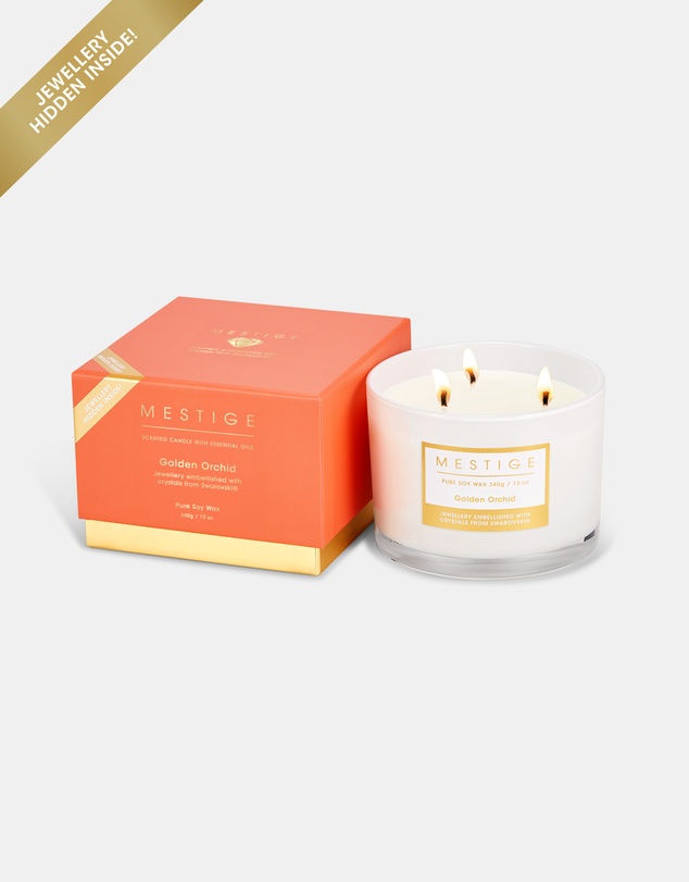 Mestige - Golden Orchid Scented Soy Candle 340g - Hidden Jewellery Embellished with crystals from Swarovski®