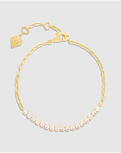 Wanderlust + Co - Pave 14K Gold Vermeil Bezel Tennis Chain Bracelet