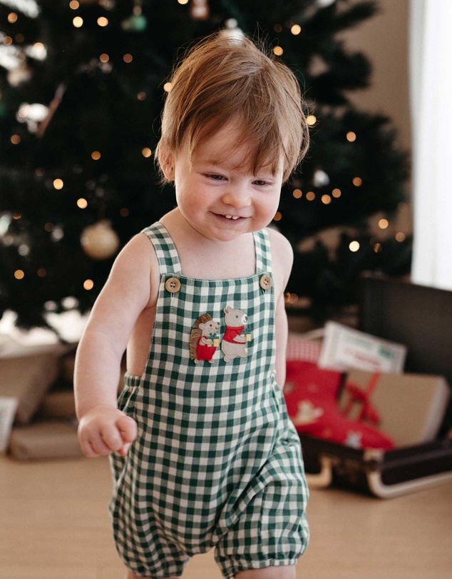 Purebaby - Gingham Overalls Christmas -Kids-Babies