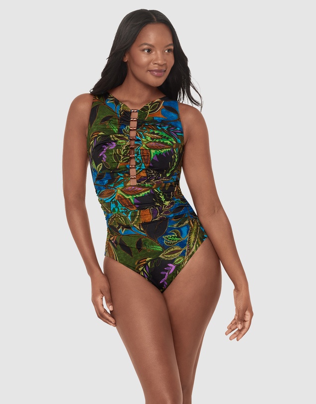 Miraclesuit Swimwear  - Amazonia Swizzle Underwire High Neck Swimsuit with Beads