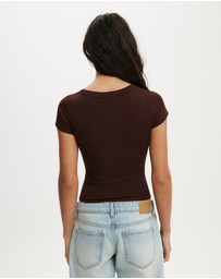 Cotton On - Goldie Rib V Neck Short Sleeve