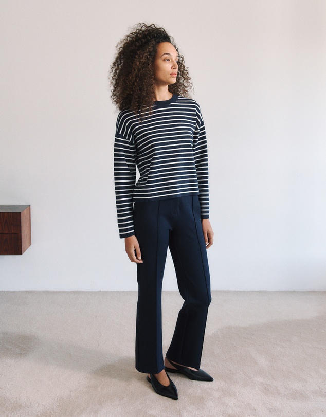Trenery - Cotton Crepe Stripe Knit Crew in Night Sky