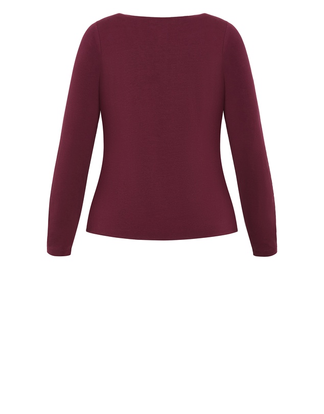 City Chic - Plus size Annie V Neck Top - bordeaux