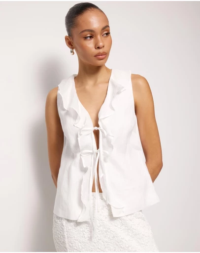 AERE - Elowen Linen Ruffle Top