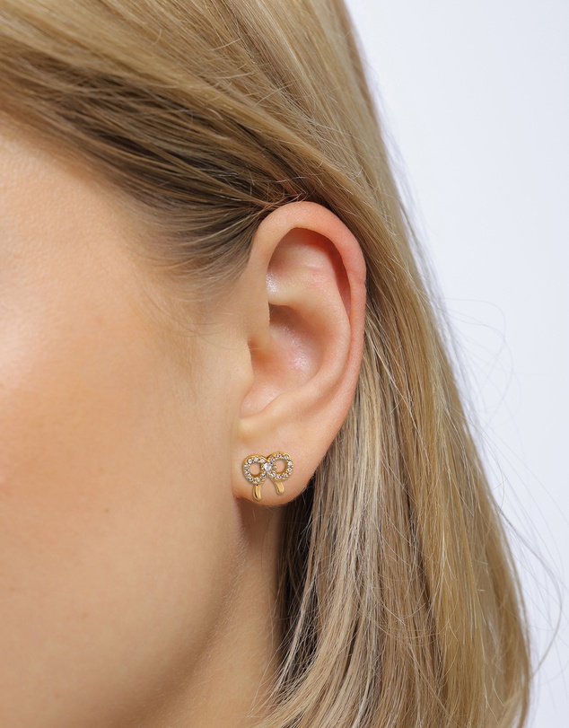 Elli Jewelry - Crystal Bow Stud Earrings in Gold-Plated 925 Silver
