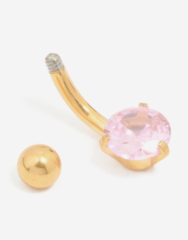 Lovisa - Gold Plated Surgical Steel Pink Cubic Zirconia Belly Bar