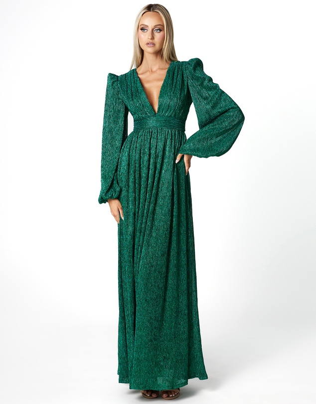green emerald velvet dress Alie Ball Gown by Bariano main image 0