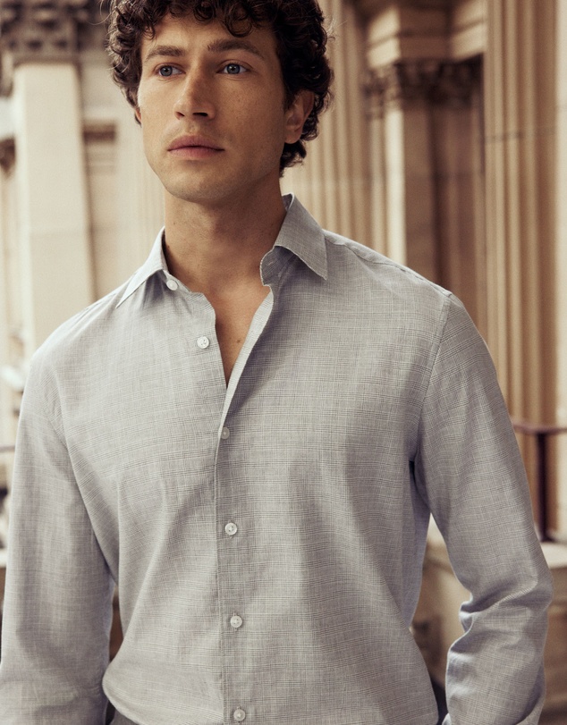 Trenery - Tailored Fit Prince Of Wales Check Shirt in Dove