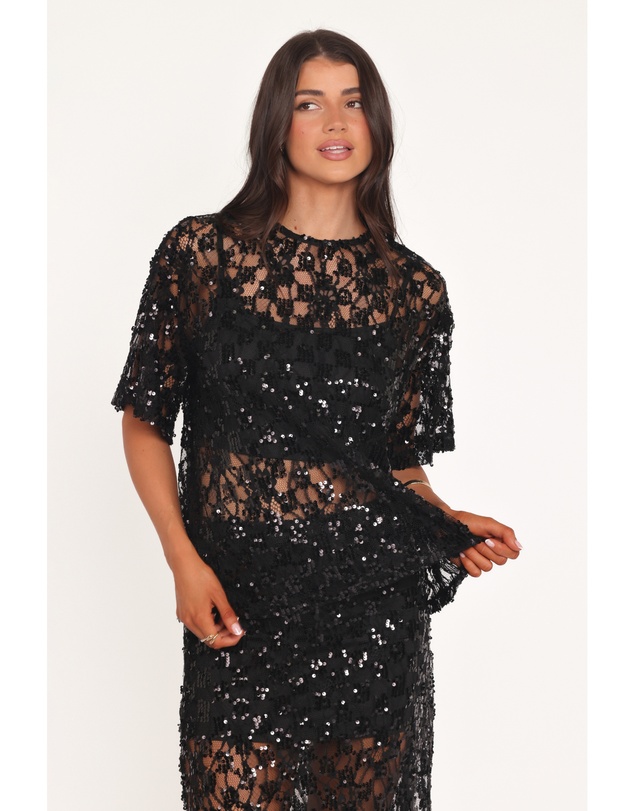 Petal & Pup - Yonder Sheer Lace Tee Top - Black