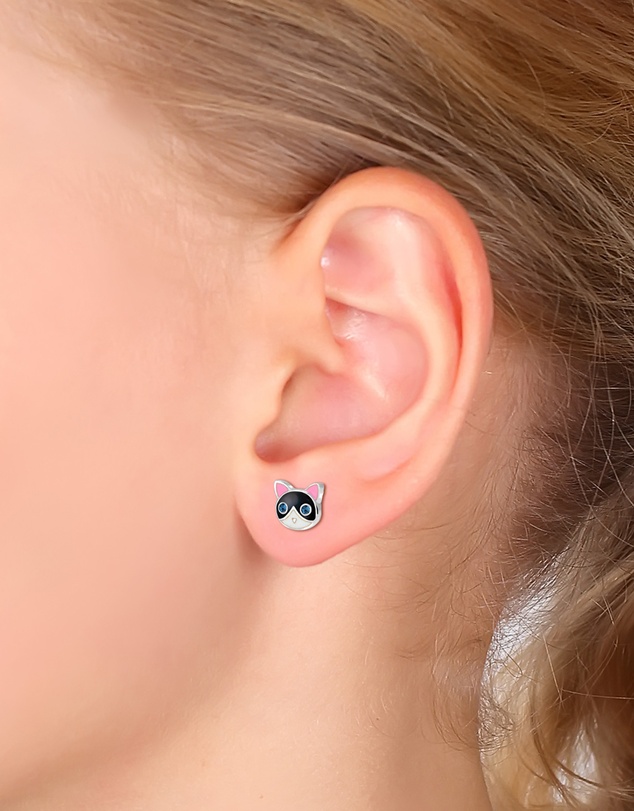 Elli Jewelry - Crystal Cat Kids Stud Earrings in 925 Silver